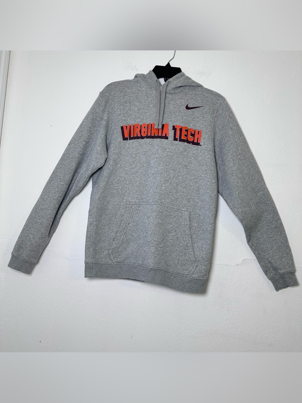 Unisex Nike Gray Fleece PO Hoodie with Orange Virginia Tech Script In Size S - Picture 2 of 12